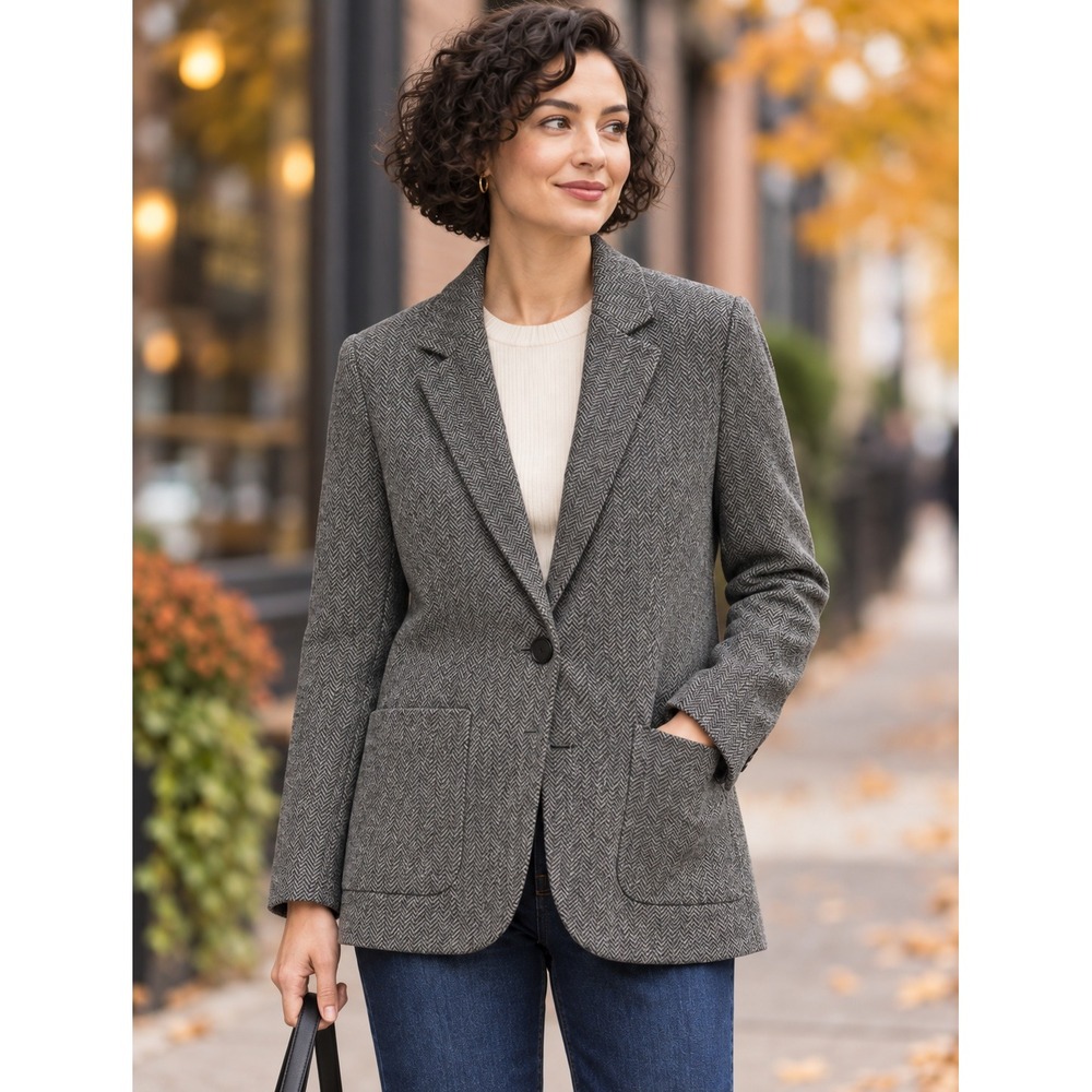 Madewell Grey Herringbone Wool Blend Blazer MA318 Womens Small Single Button